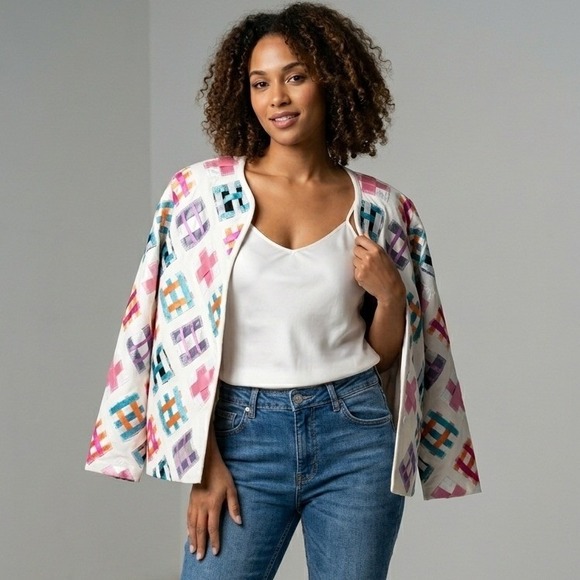 Brownstone Studio Jackets & Blazers - VTG Brownstone Studio New York Cotton Ribbon Patchwork Jacket White Large